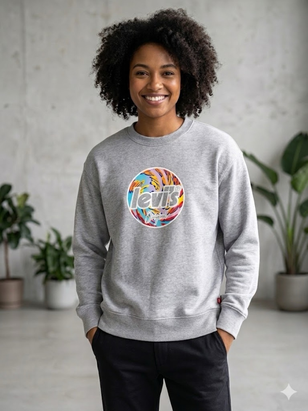 Levi’s Grey Graphic Crewneck Sweatshirt Women’s Large Logo Pullover Streetwear